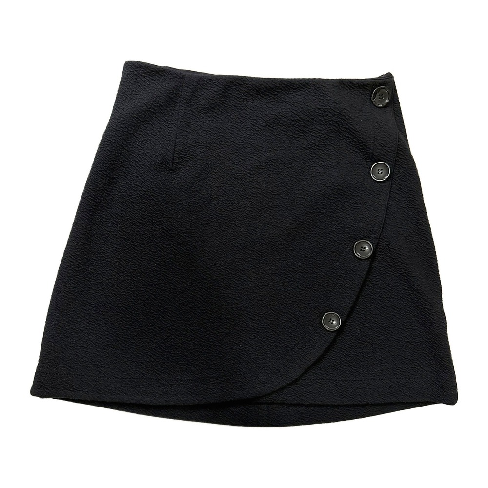 Maeve by Anthropologie Black Textured Button Wrap Mini Skirt XS OB577660